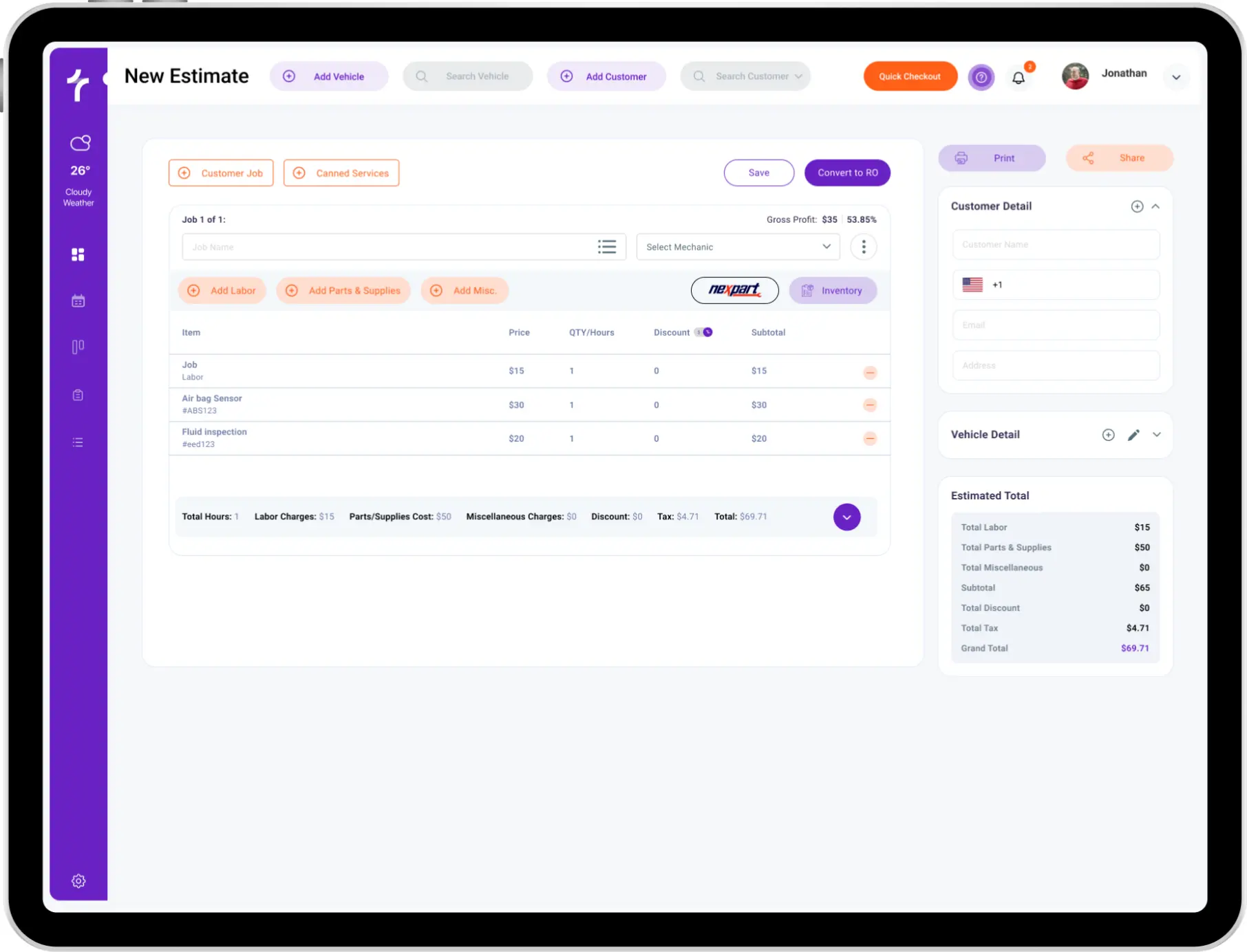 Hero auto repair estimate software